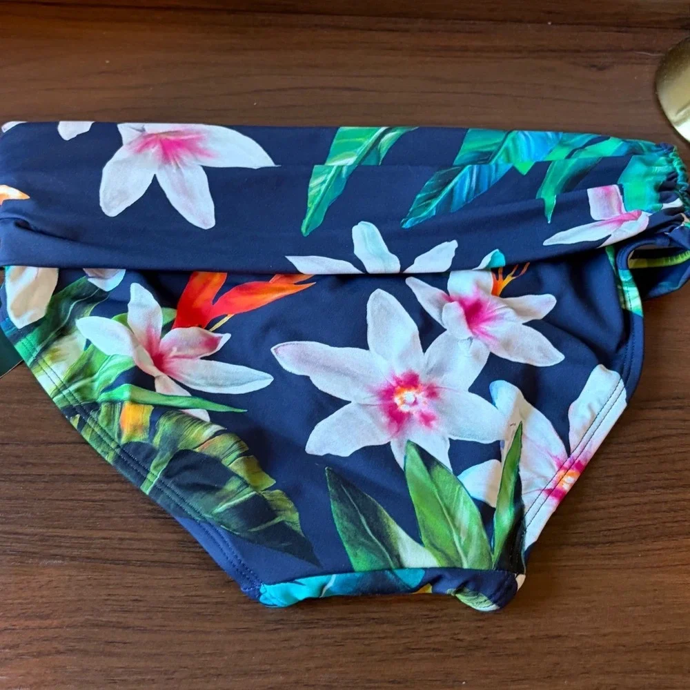 Lauren Ralph Lauren Tankini Swimsuit Women Size 2 Navy Blue Floral Tropical NWT